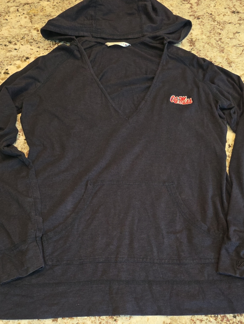 Cutter & Buck Navy V-Neck Hoodie Sweater with Red Script Logo